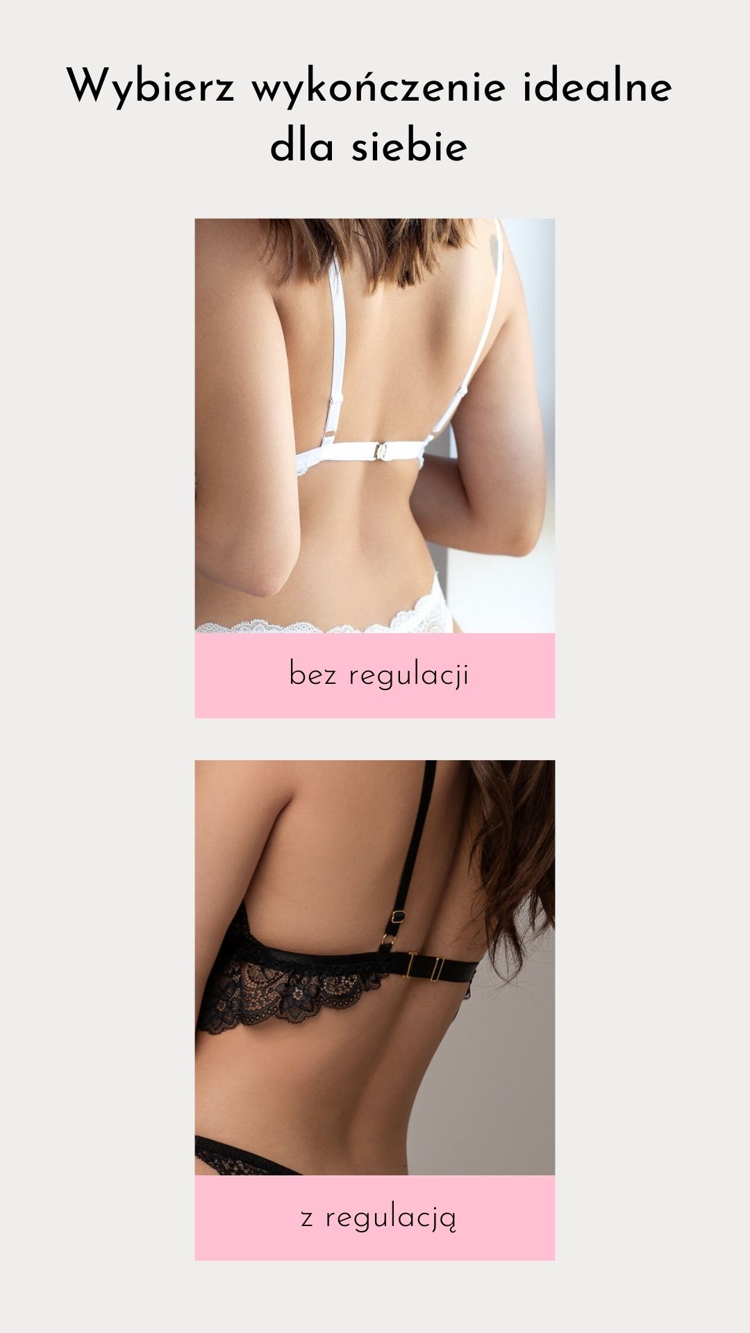 Koronkowy, biały biustonosz z baskinką Almond White 8 Przedstawienie biustonosza Almond White z i bez regulacji